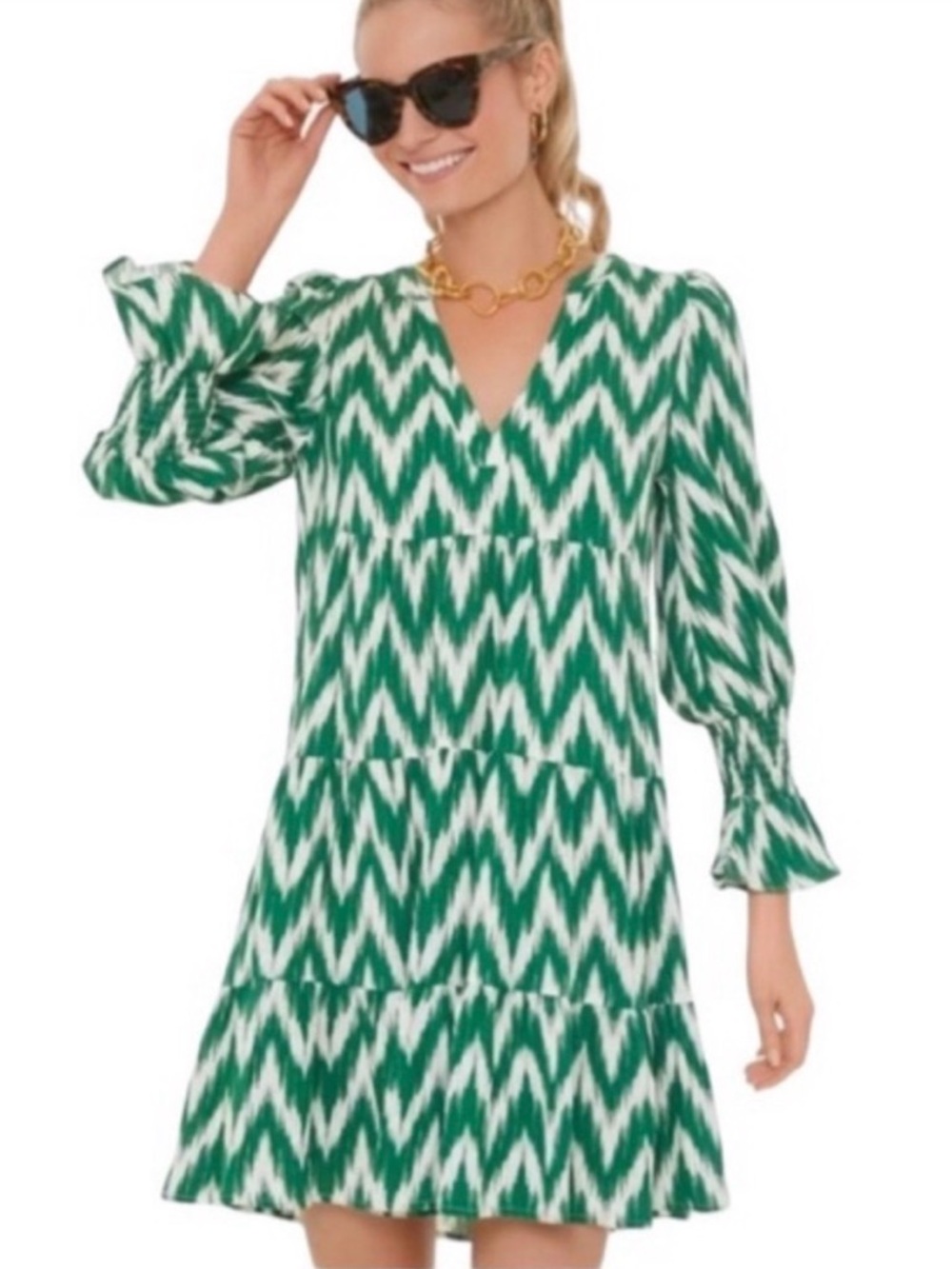 Tuckernuck Green and White Ikat Kenzo POMANDER PLACE dress